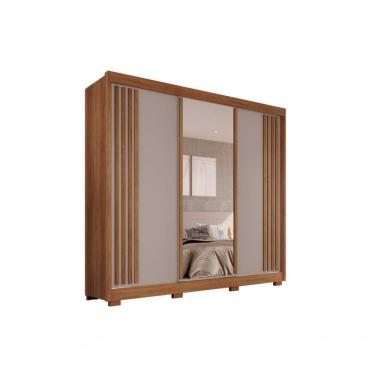Imagem de Guarda-roupa Casal Com Espelho 3 Portas 4 Gavetas Atenas Com Pés 100% Mdf Salleto Cinamomo/off White