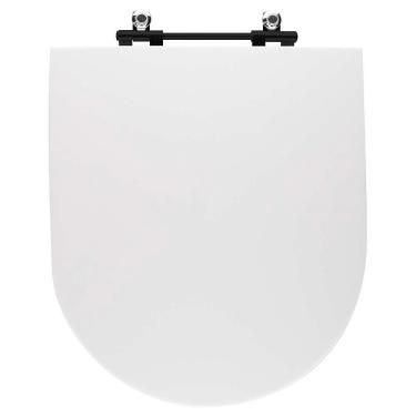 Imagem de Assento Sanitário Poliéster Antibacteriano Carrara Branco Para Vaso Deca Com Ferragem Preta