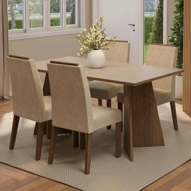 Imagem de Conjunto Sala De Jantar Tampo De Madeira 4 Cadeiras Rustic/crema/imperial évora Madesa