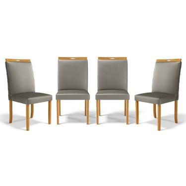 Imagem de Kit Com 4 Cadeiras Agnes Madeira Maciça Estofadas Para Mesa De Jantar Veludo Chumbo 109
