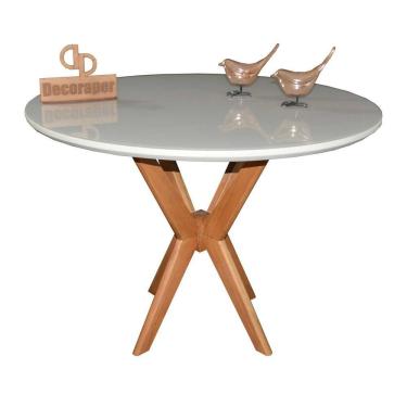 Imagem de Mesa Jantar Pandora Tampo Redondo Laca Com Vidro 120cm Off White