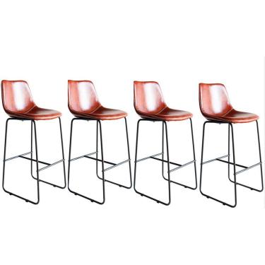 Imagem de Kit Com 4 Banquetas Oxford Assento Em Couro Ecológico E Base Cromada Fratini Conhaque