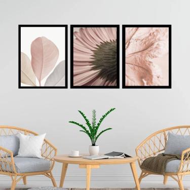 Imagem de Kit 3 Quadros Fotos Modernas Flores Rosê 33X24Cm