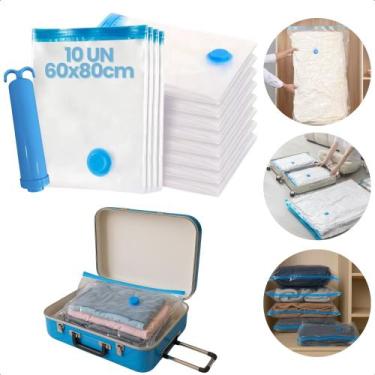 Imagem de Kit Sacos a vácuo 60x80cm Organizador Para Viagem Roupa Mala + Bomba M