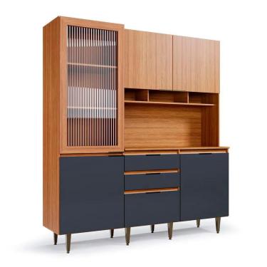 Imagem de Armário de Cozinha Superiore 5 Portas 3 Gavetas Grafite e Freijó