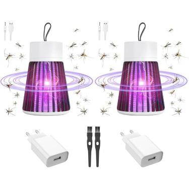 Imagem de Lâmpada UV Mata-Mosquitos Elétrica, Recarregável USB, Material ABS, Luz Biônica 365nm, Área 20-100m², 12x15x18cm, com Rede de Segurança