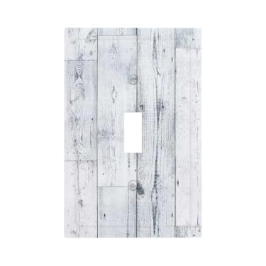 Imagem de Nadoabtm Capa decorativa para interruptor de luz, vintage, cinza, branco, grão de madeira, 1 gangue, dispositivo de alternância individual, placa de interruptor elétrico, placa decorativa de tomada de