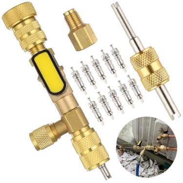 Imagem de Chewtoyo Chave de serviço HVAC, ferramenta de instalação de remoção de núcleo de válvula, ferramenta de remoção de núcleo de válvula HVAC, para sistema HVAC R410 R22 R12 R32 R600, R410A R22, ouro