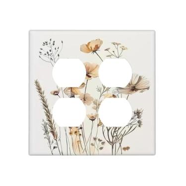 Imagem de DWBGUO Capas decorativas para tomadas com lírios, orquídeas, flores, arranjos florais, 2 gangs, receptáculo duplo, interruptor de luz, placa de interruptor para decoração de quarto