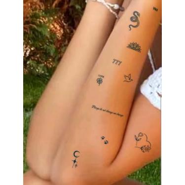 Imagem de 6 peças de tatuagens minimalistas semipermanentes de suco de ervas simples natural mini cobra sol floral presente de pulso dedo clavícula corpo impermeável tatuagem adesivo