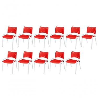 Imagem de Cadeira Iso Base Branco Igreja, Escola, Escritório - Vermelho Kit 11 Peças