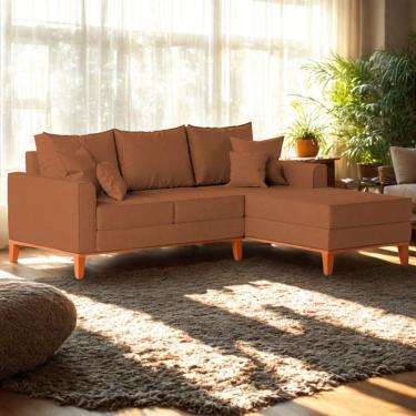 Imagem de Sofá 3 Lugares Beny Com Chaise Direito Linho Terracota