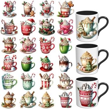 Imagem de Elewins Adesivos UV DTF - 24 folhas de chocolate quente de Natal UV DTF envoltório de copo para canecas de café, decalques DIY para copos, esfregar à prova d'água em transferências para artesanato