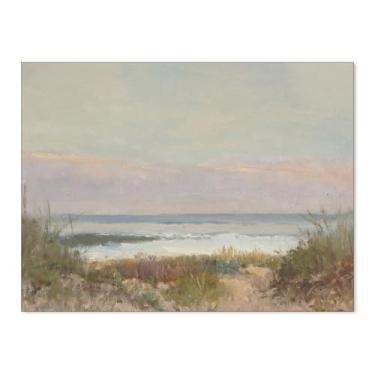Imagem de rumlud Arte de parede de paisagem de praia vintage paisagem costeira pôsteres retrô natureza pintura praia tela para sala de estar quarto decoração de parede 30,5 x 40,6 cm sem moldura