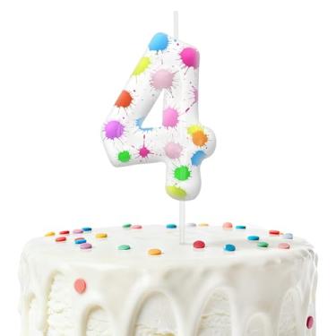 Imagem de Velas de aniversário para bolo, velas número 4, decorações de aniversário, artigos de festa, pintura artística para decoração de festa temática para meninos e meninas (número 4)