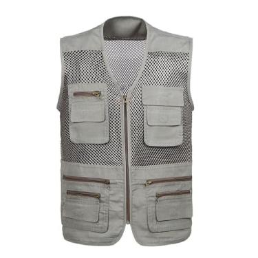 Imagem de Colete De Pesca Para Homem, Colete Utilitário Em Malha Para Safari De Verão Sem Mangas Respirável, Casual Rápido Atividades Ao Ar Livre Com Vários Bolsos, Para Safari, Fotografia(Beige,3XL)