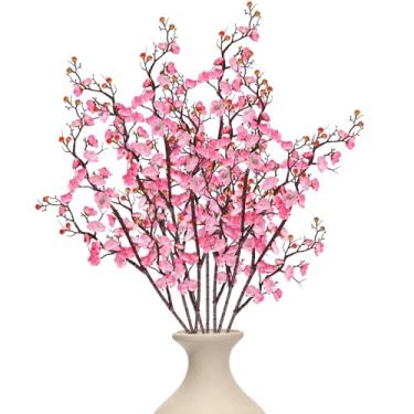 Imagem de Flores de ameixa artificiais, ramos de flor de cerejeira de seda, hastes de 92 cm, conjunto de 8, perfeito para vasos altos e exibições decorativas