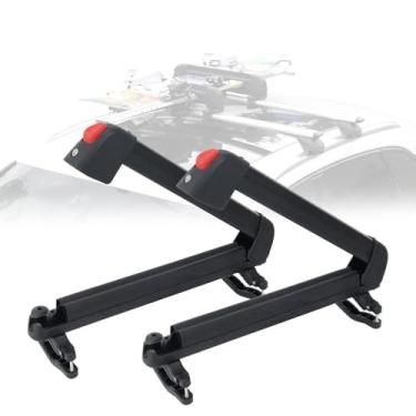 Imagem de Rack de esqui e snowboard de 41,3 cm para teto de carro, com enchimento e trava de borracha TPV, serve para 2 pares de esquis ou 2 pranchas de snowboard, sistema de montagem adequado para barras
