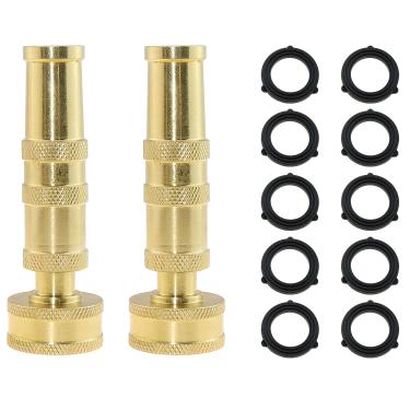 Imagem de ZZHXSM Bocal de mangueira giratória ajustável, bocal de mangueira de latão resistente de 10 cm com 10 arruelas de borracha para mangueira de jardim, pacote com 2