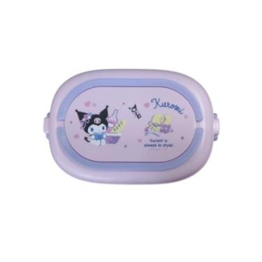 Imagem de Kit Lancheira Infantil Dupla Camada, Rosa e Roxo, Plástico PP, 1600ml, com Alça, Talheres, 2 Potes Internos, para Refeições e Lanches