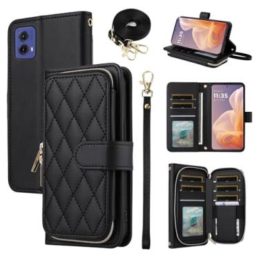 Imagem de Furiet Argyle Capa carteira para Motorola Moto G85 5G com alça de pulso/ombro, compartimento para cartão, bolsa com zíper, luxuosa, couro PU, suporte quadriculado, capa para celular MotoG85 G 85