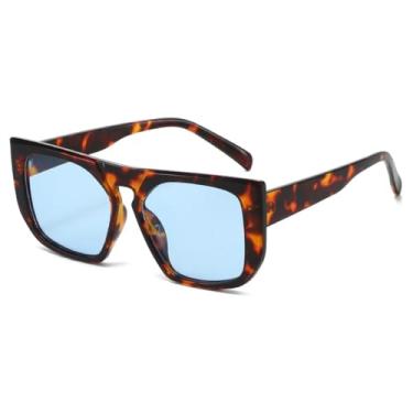 Imagem de Óculos de sol punk quadrado retrô, masculino, cor sólida, moderno, à prova de raios UV, para dirigir, armação grande, protetor solar (C6 Leopard Blue)