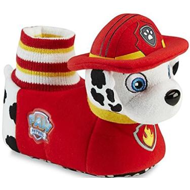 Imagem de Nickelodeon Pantufa de pelúcia infantil infantil da Patrulha Canina Vermelho/Amarelo (11-12 M criança pequena)