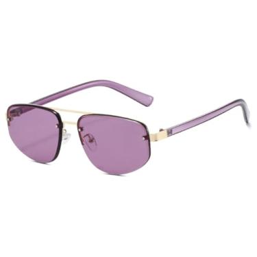 Imagem de Óculos de sol com armação de metal, óculos de sol femininos modernos, retrô, com proteção solar dupla, masculino (C3 roxo)