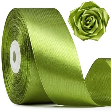 Imagem de Mauproy Fita de cetim verde-oliva de 3,5 cm de largura, fita de tecido de poliéster sólido de 50 metros para fazer rosas, embrulho de presente, Natal, decorações de casamento, artesanato, laços