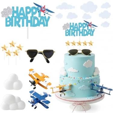 Imagem de Knana 19Pcs Vintage Airplane Cake Topper Airplane Cake Decorations with Cloud Star Cake Topper for Baby Shower Party Supplies
