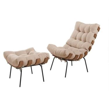 Imagem de Poltrona Costela Com Puff Linho Bege