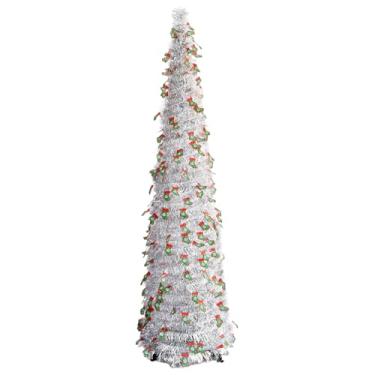 Imagem de Árvore De Natal Decorada - Decoração Retrátil 1.5m Para Casa - Árvore Prata Para Decorações Natalinas - Para Interior Exterior Sala Quarto Escritório Jardim