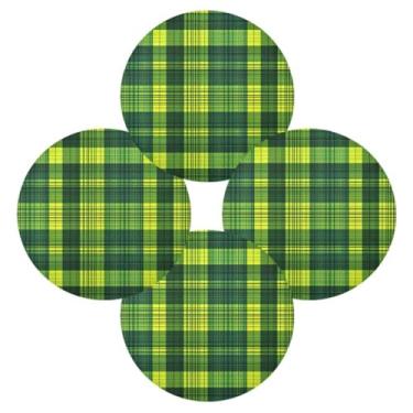 Imagem de ATTX Jogo americano redondo com estampa xadrez verde para mesa de jantar, jogo americano de decoração do dia de São Patrício, tapetes para mesa de cozinha para 4#119