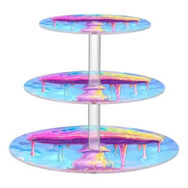 Imagem de Blueangle Suporte redondo de cupcake de 3 camadas – torre de sobremesa acrílica de cogumelo de desenho animado, suporte de sobremesa em camadas antiderrapante para chá de bebê, aniversário, festa de