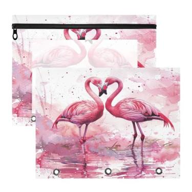 Imagem de SEHANY Pasta de lápis flamingo rosa com 3 anéis - bolsa de documentos com zíper tamanho A4 com janela transparente para sala de aula, escritório, 2 peças