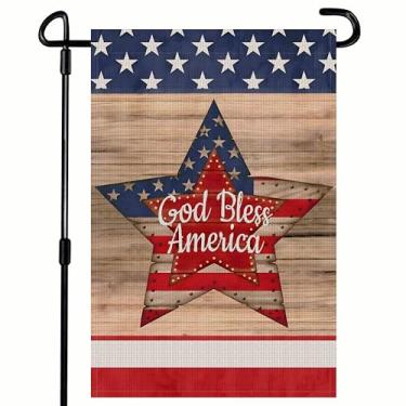 Imagem de Patriótico God Bless America 4 de julho bandeira de jardim vertical dupla face azul vermelha estrela dia da independência Memorial Day quintal decoração externa 12 x 18 polegadas
