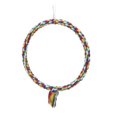 Imagem de Pássaro colorido corda de algodão balanço poleiro suporte de escalada, brinquedo de pendurar gaiola grande círculo para calopsita, conure, cacatua, periquito, decoração pendurada (pequena)