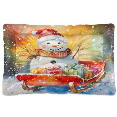 Imagem de SEHANY Cama de Natal com flocos de neve, boneco de neve, para cães, gatos, com fundo antiderrapante, caixa de canil, colchão macio, lavável, para cães pequenos, médios e grandes, gatos, 91 x 61 cm