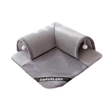 Imagem de Fenteer Cama túnel para gatos, centro de atividades, playground confortável, outono, quente, túnel, esconderijo para animais pequenos, hamster, gatinho, Cinza