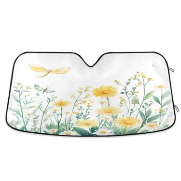 Imagem de ATTX Para-brisa de carro de flores silvestres e borboletas 139.7 cm x 70.1 cm Protetor solar universal com proteção UV, persiana de janela frontal automática dobrável para caminhões Sedans SUVs #444