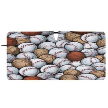 Imagem de Blueangle Pára-brisas padrão bolas de beisebol - 149.9 cm x 76.2 cm dobrável carro janela frontal bloqueios pára-sol raios UV viseira de sol (359)