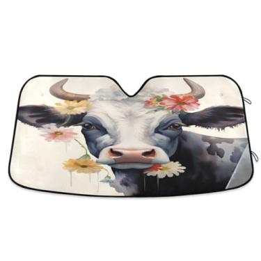 Imagem de ATTX Guarda-sol engraçado para para-brisas de carro de vaca 134,6 cm x 59,7 cm protetor solar universal com proteção UV, persiana frontal automática dobrável para caminhões Sedans SUVs #646