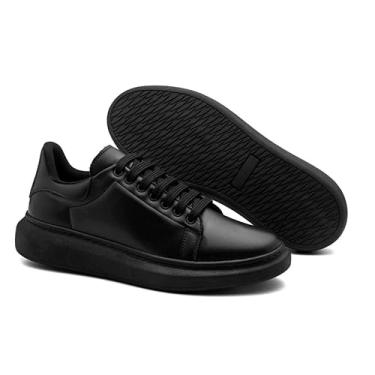 Imagem de Tênis Masculino Sneaker Casual Sola Alta Sapatenis Confortável Couro Vegano Aumenta Altura Estiloso Versátil (PRETO, BR, Adulto, Numérico, 45)