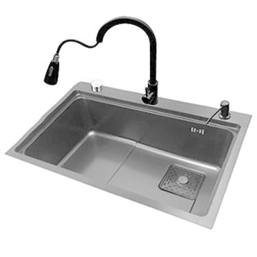 Imagem de HGTRH Conjunto combinado de pia e torneira de cozinha, pia de estação de trabalho de cozinha embaixo da pia de aço inoxidável para cozinhas com cesta de drenagem, tábua de cortar tubo para instalação