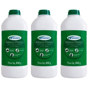 Imagem de Kit 3 Cola para Cano Tubo e Conexões Adesivo para PVC 850g - Amanco