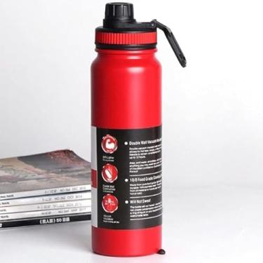 Imagem de Garrafa Térmica Esportiva 800ml Aço Inox Academia Bico Prático Tampa Antivazamento Alça Portátil BPA Free Parede Dupla Mantém Gelada 12h Resistente Durável (VERMELHO)