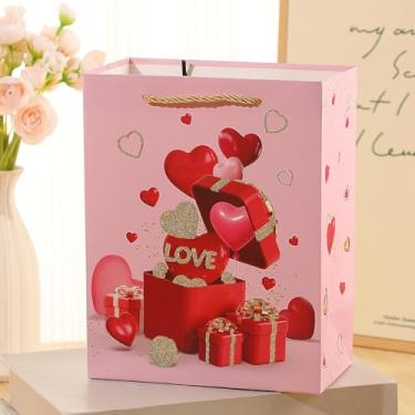 Imagem de Sacos de presente de dia dos namorados com alças, série de pintura de coração, sacos de presente de presente, presente de papel para namorados, casamento, para namorada, namorado, esposa, marido