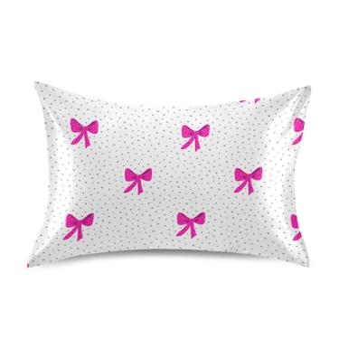 Imagem de SEHANY Capas de almofada de seda com laço rosa para cabelo e pele, capas de almofada de cetim respiráveis macias e refrescantes com fecho de envelope, tamanho king (50,8 x 101,6 cm)