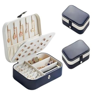Imagem de Amarme - Porta Joias Portátil em Couro com Botão | Organizador Premium para Anéis, Brincos, Colares e Bijuterias | Estojo Compacto para Viagens e Uso Diário (Azul com Branco)