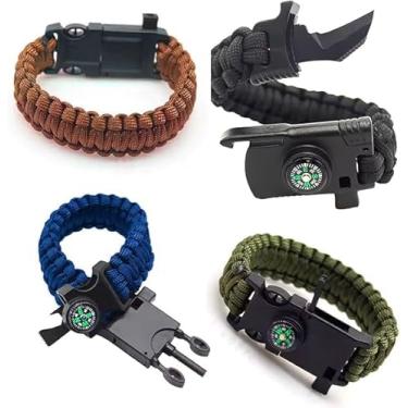 Imagem de Pulseira Tática Kit Sobrevivencia Camping Trilha Faca Pederneira Bússola Corda Adaga E Apito Pulseira De Sobrevivência Multiuso Para Camping E Trilha - Cores Aleatórias